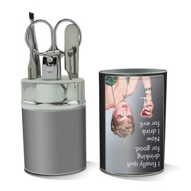 I Finally Quit Drinking for Good Now Drink for Evil Funny Humor Stainless Steel Manicure Pedicure Grooming Beauty Care Travel Kit