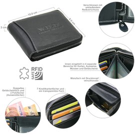 WILD THINGS ONLY !!! Men's Genuine Leather Wallet with All-Round Zip and RFID Protection, black, Landscape