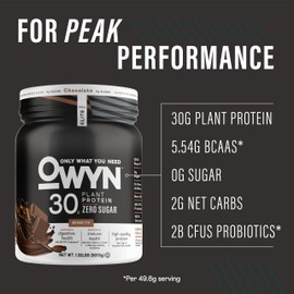 OWYN Only What You Need Pro Elite High Protein Powder, 30g Vegan Protein for Workout Recovery, Delicious Smooth Taste, Zero Sugar, Low Net Carbs, Chocolate, 12 Servings (1.32 LB)