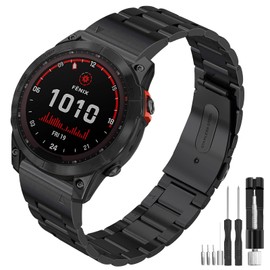 TOPsic Fenix 6X Strap, 26mm Stainless Steel Metal Watchband Replacement Straps for Garmin Fenix 6X/Fenix 6X Pro/Fenix 5X/Fenix 5X Plus/Fenix 7X/Fenix 3/Fenix 3 HR/Tactix/Descent MK1/D2 Delta PX/D2