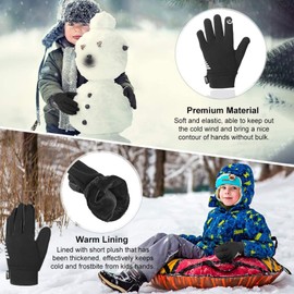 Winter Cycling Gloves for Kids Running Boys Girls Touch Screen Non-Slip Thermal Ski Warm for Kids Outdoor Bicycle Sports Toddler Football Camping (M (8-10 Years), Black)