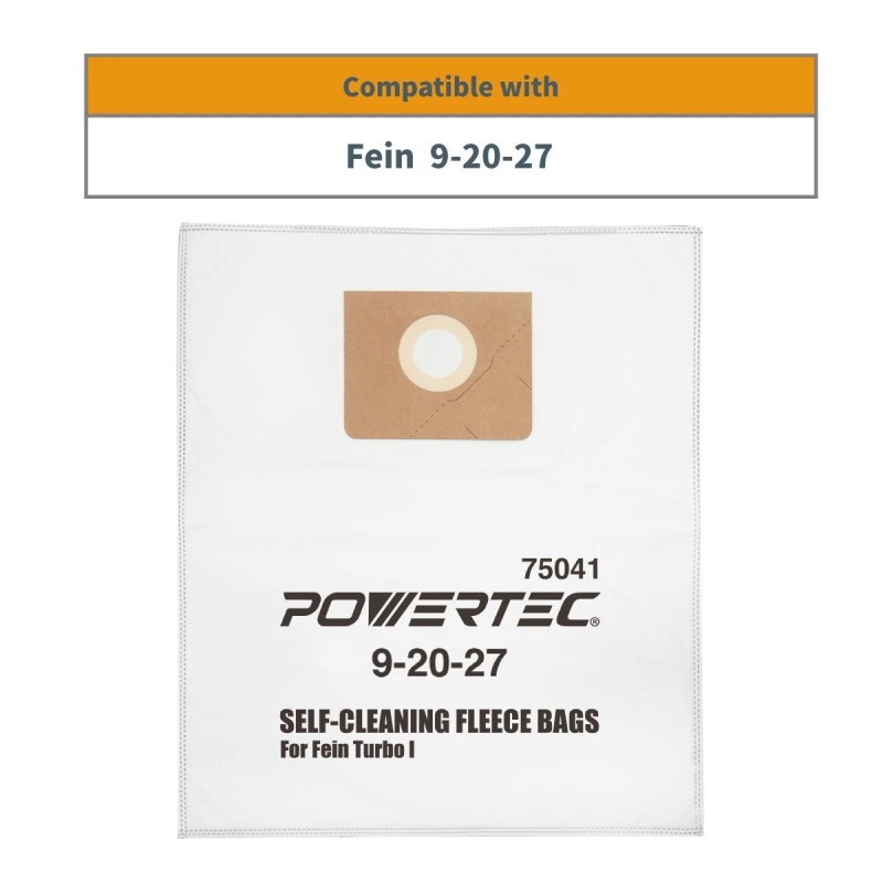 POWERTEC 75041 Self-Cleaning Fleece Bag for Fein Turbo I, 5PK