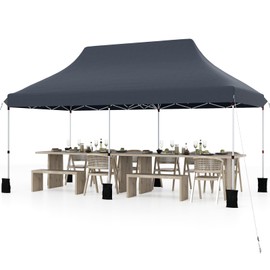 Tangkula 10x20 Ft Pop Up Canopy, Instant Setup Tent with 6 Sandbags, 12 Stakes & 6 Ropes, UPF 50+ Portable Outdoor Canopy Tent with Carrying Bag for Camp, Beach, Patio (Black)