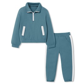 Coco&RARA Toddler Boys Clothes Baby Long Sleeve Solid Sweatshirt and Pants Outfits Fall Winter 2pcs Sweatsuit Set (Blue, 4-5 Years)