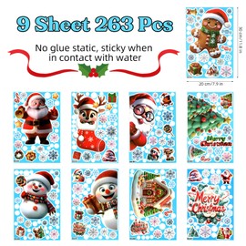 9 Sheet 263 Pcs Christmas Window Stickers, Christmas Decorations, Large-Size Double-Side Xmas Windows Cling, Reusable Window Cling, for Xmas Windows Decorations Home Party Decor