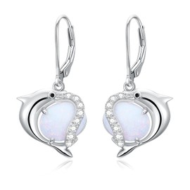 MOTIEL 925 Sterling Silver Dainty Opal Earrings Cute Animal Dolphin Earrings Jewelry Anniversary Birthday Gifts for Women for Sensitive Ears
