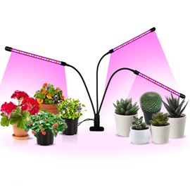 iPower LED Grow Light with Full Spectrum for Indoor Plants, Adjustable Gooseneck, 2/3 Light Modes&5/10 Dimmable Levels, 3 Auto Timing Modes, 3 Tubes, Red&Blue