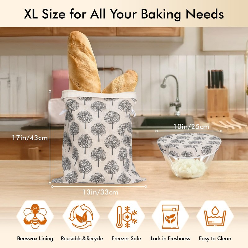 Sourdough Bread Bags & Proofing Bowl Covers, 2 Pack Reusable