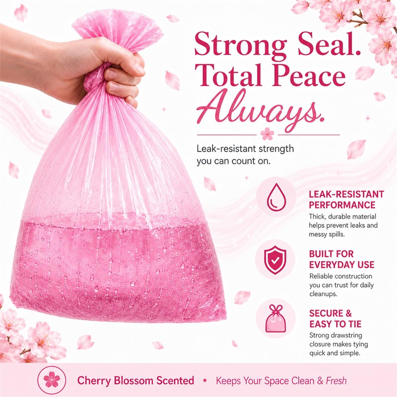 13 Gallon Trash Bags, Cherry Blossom Scented Small Garbage Bags,