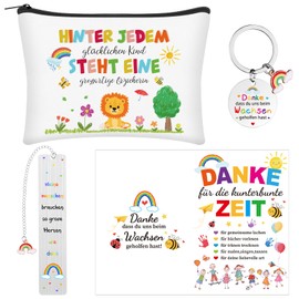 HAOWANWW 1 Set Dankeschön Geschenk für Erzieherin Lehrerin Tagesmutter,Danke Kosmetiktasche Schlüsselanhänger mit Anhänger Dankeskarte Abschiedsgeschenk für Kita Kindergarten Grundschule