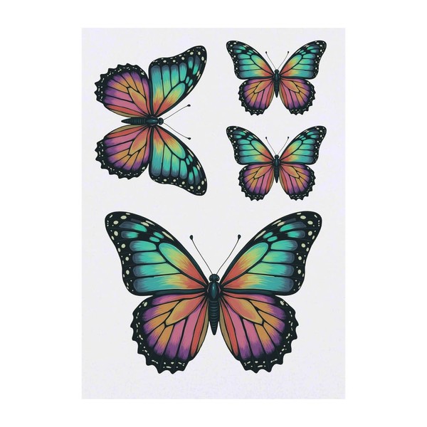 4 x 'Colourful Butterfly' Temporary Tattoos - Water Resistant, Skin-Safe,