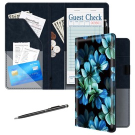 BVYA Server Book for Waitress, 5x9 Inch Server Book with Zipper Pocket, Unique Printed Leather Server Wallet Organizer Fit Waitress Apron, with A Pen