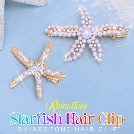 CAKURE Mermaid Hair Clips Pearl Starfish Hair Barrettes Beach Hair Accessories for Women and Girls (Pack of 2) (a-gold)