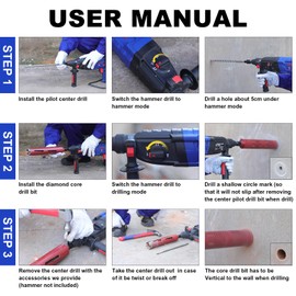SALI Diamond Core Drill Bits 1 1/8" Diameter 10"/254mm Drilling Depth 5/8-11" Thread Core Bit Turbo Laser-Welded Segments for Cured Concrete with Brick Block Masonry with Two Adapters（Red）