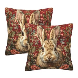 Lalamelody William Morris Abstract Vintage Floral Rabbit Design Throw Pillow Covers Square Pillowcases Decor for Bed Couch Sofa Living Room Cushion Covers (Set of 2, 18x18 inches