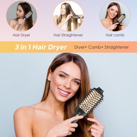 YourMate Hair Dryer Brush Lite Hot Comb Portable Blow Dryer Brush Stylish Hair Drying, Volumizing, Hot Air Brush Adjustable 3 Temps Settings