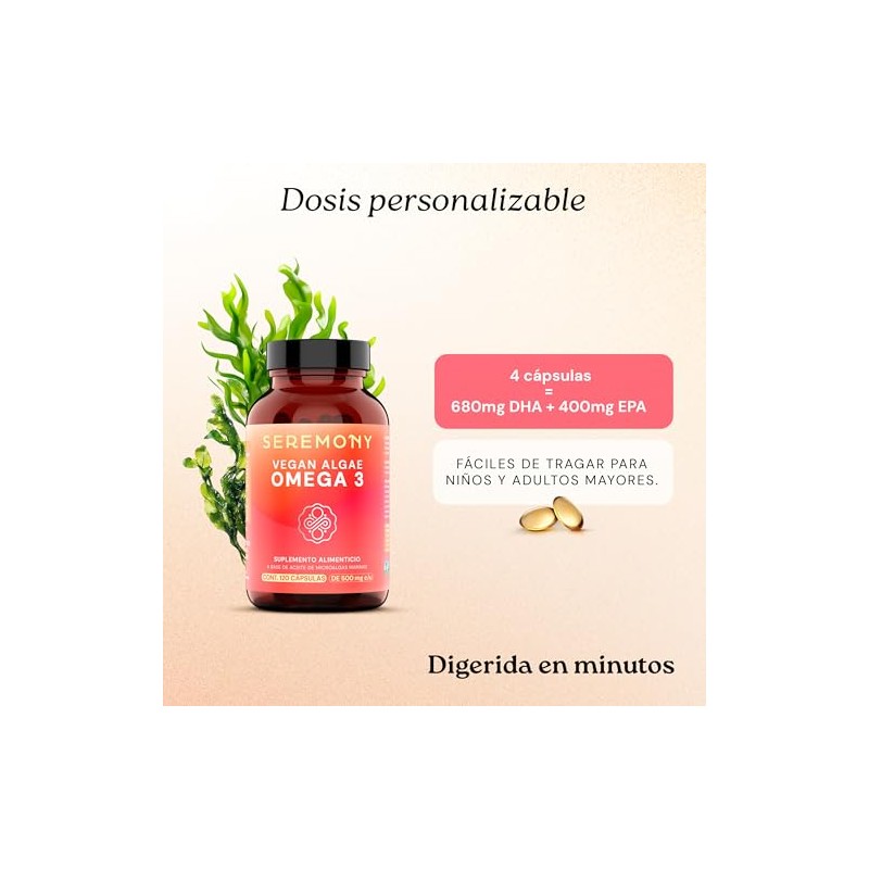 SEREMONY Omega 3 Vegano a Base de Aceite de Microalgas