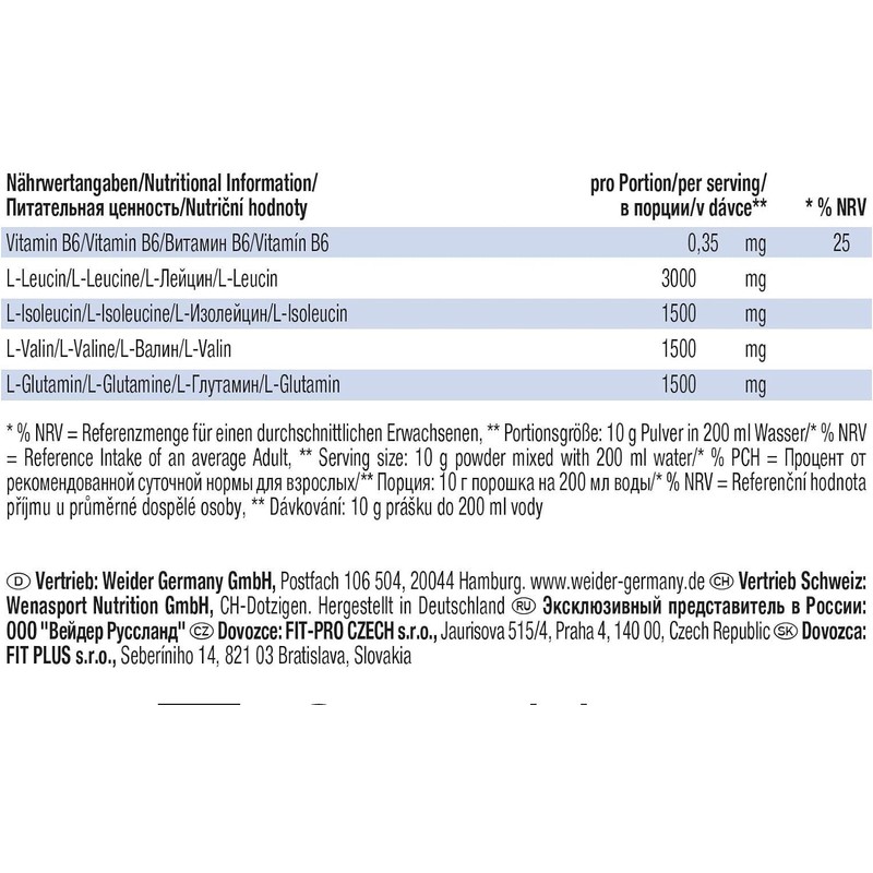 Weider Weider BCAA Powder, Pack of 10 Orange 1x 500