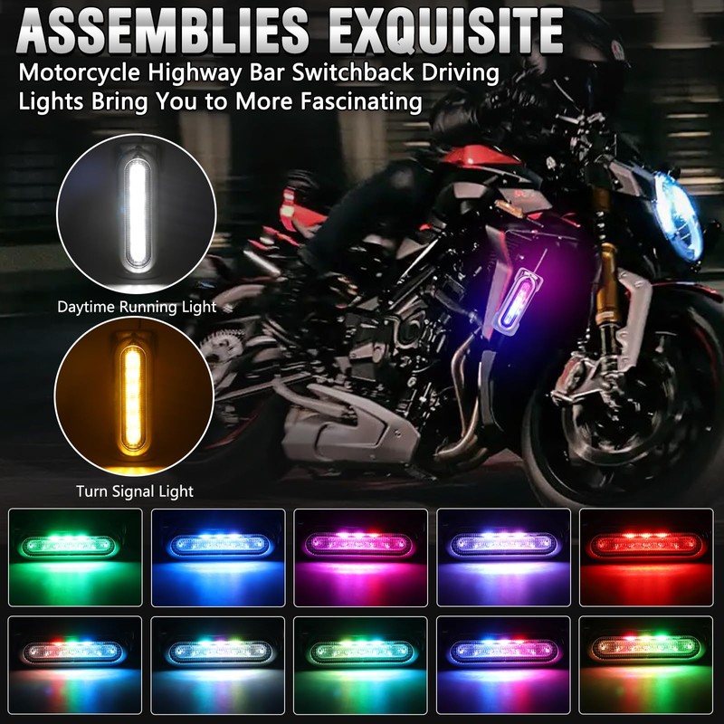 JESTMOTOR Motorcycle Highway Crash Bar Lights - Multicolor LED Switchback