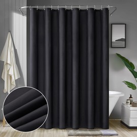 MIULEE Shower Curtain 150 x 180 cm Black Waterproof Bath Curtain Anti-Mould and Textile Washable Quick Drying Bathroom for Bath and Shower Shower Curtains with 10 Shower Curtain Rings
