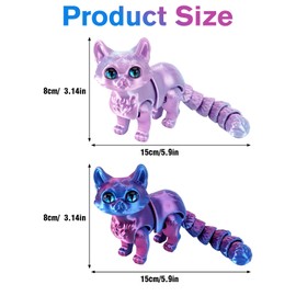 shirylzee 2 Pcs 3D Printed Animals Cats, 3D Printed Toys Articulated Animals Toy Statue, Flexible Joints Cat Model, Decorative Stress Relief Toys For Cat Lovers, Desktop Pet, Home, Office