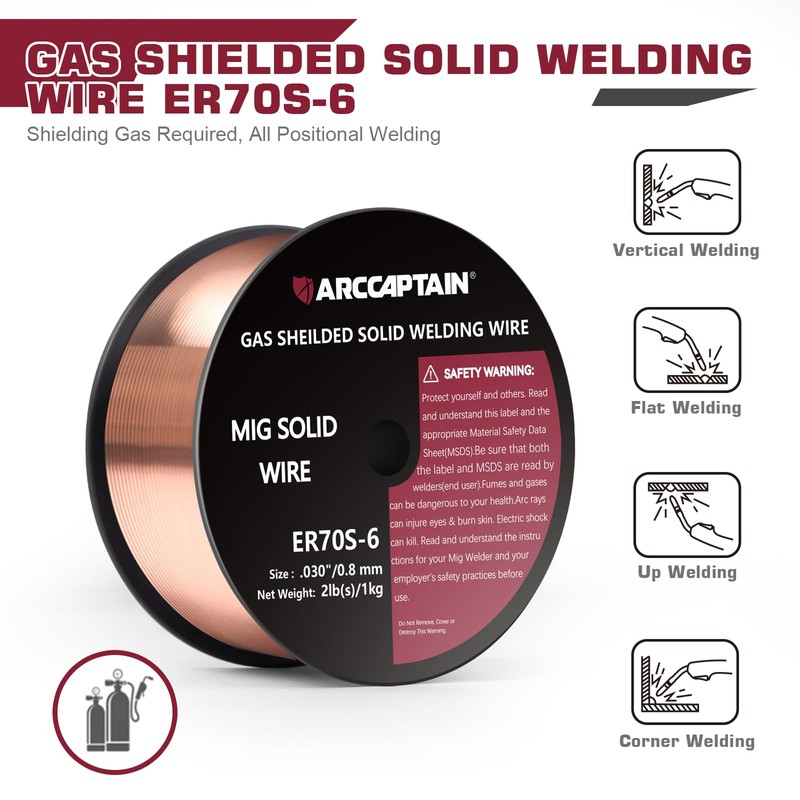 ARCCAPTAIN Mig Welding Wire, Mig Wire ER70S-6 2Lbs Gas Solid