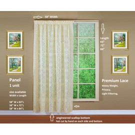 Today's Curtain Hopewell Premium Lace Panel 84", Cream, 58W x 84L