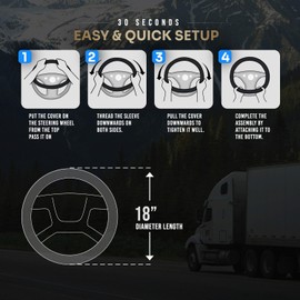 V-TRUCK CORP Steering Wheel Cover 18 inch Size Faux Leather Semi Truck, BLACK WITH GREY STITCHING