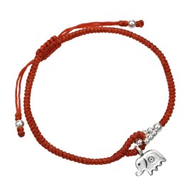 AeraVida Traditional Thai Elephant Karen Hilltribe Silver Red Pull Slide Cord Bracelet