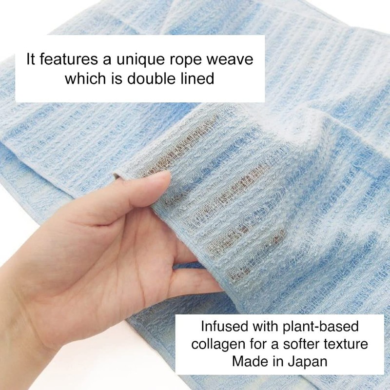 Onsen Body Wash Towel, Infused with Plant-Based Collagen, Light Blue,