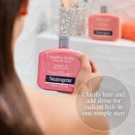 Neutrogena Champú exfoliante saludable para el cuero cabelludo clarify & Shine para cabello graso y cuero cabelludo, champú antiresiduos con pomelo rosa, equilibrio de pH, sin parabenos y ftalatos, seguro de color, 12 onzas