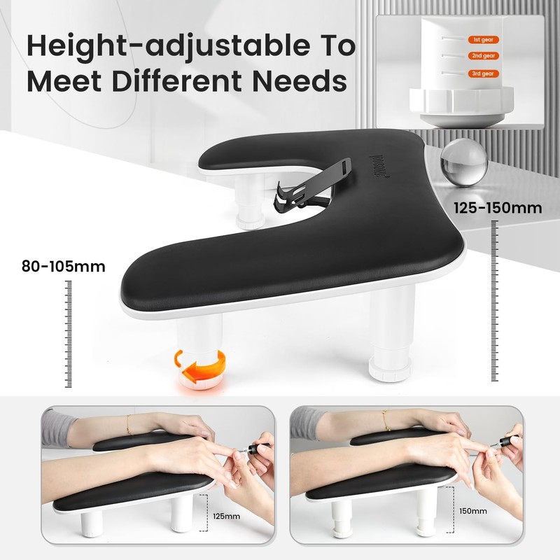 JODSONE U-Shaped Black Arm Rest for Nails Tech with Rotating