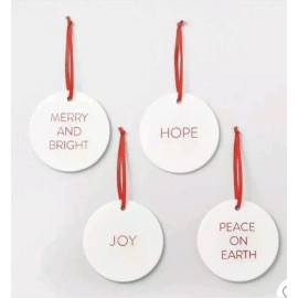 Hearth & Hand with Magnolia NIB! Hearth & Hand Magnolia Cream Red Porcelain Ornament 4 Pack Joy Peace Hope