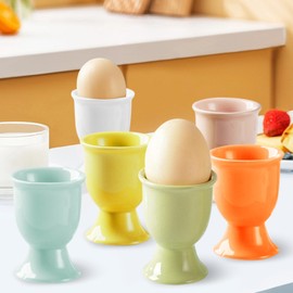 EEPLUYTY Pack of 6 Ceramic Egg Cups, Colourful Ceramic Egg Cups, Breakfast Egg Cups, Round with Base, Set of 6 Egg Cups, 6 Colours for Mixing and Combining, Suitable Egg Cups for Meal