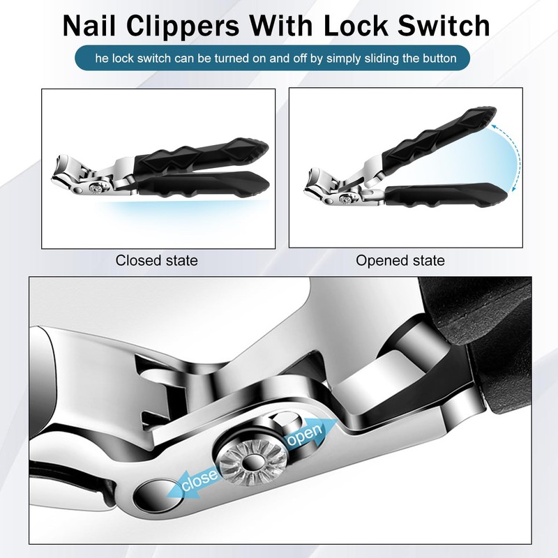 Black Long Handle Non-Slip Toenail Clippers for Seniors Thick Toenails,