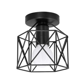 Artpad Vintage Loft Black Iron Cage Led Ceiling Lamp 5W White Led Nordic Metal Light for Kitchen Bedroom Balcony Aisle Bar E27 Geometric Ceiling Light Fixture …