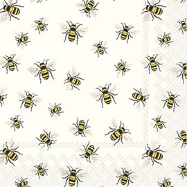 IHR 20 Napkins with Lovely Bees Motif 33 x 33 cm White