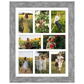 Gaevuian 13x17 Picture Frame Display 8 opening 4X6 Picture Frame Collage,Multi Photo Frame with Mat,Plexiglass,Wall or Tabletop Decor,Grey Wood Grain