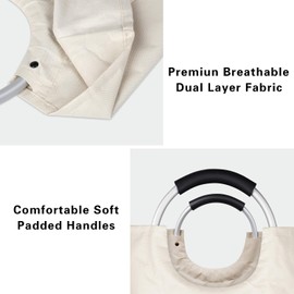SweetMemo Tall Laundry Hamper Bag Collapsible, Large Laundry Basket with Sturdy Handles, Fabric Dirty Clothes Bin for Laundry, College Dorm, Boys, Man, Durable, Heavy Duty Two-Layer - White