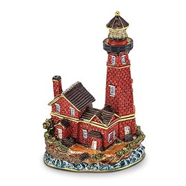 Bejeweled Beacon Red Brick Lighthouse Trinket Box