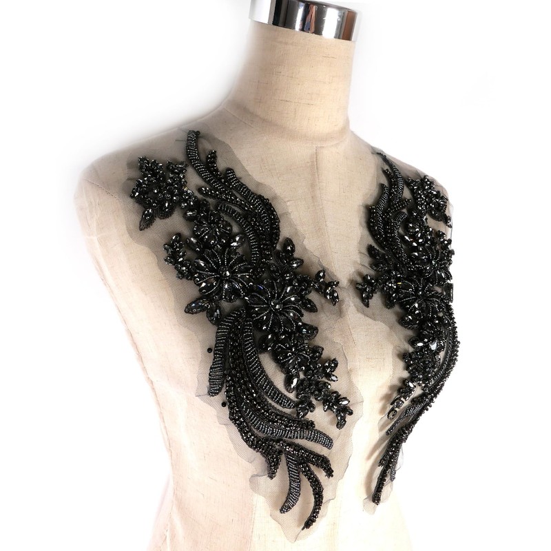 Hand-Made Beaded Rhinestons DIY Clothing Appliques Patch,Beaded Applique for Wedding