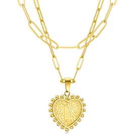 HSWYFCJY Gold Initial Necklaces for Women Layered Letter Pendant Necklace 14K Gold Plated Layered Paperclip Chain Necklace Dainty Layered Heart Letter Pendant Necklace for Women Girls (Gold L)