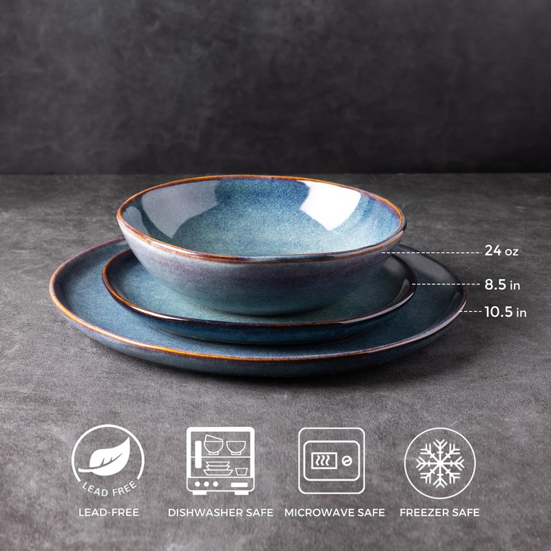 AmorArc Ceramic Dinnerware Sets,Handmade Reactive Glaze Stoneware Plates and Bowls