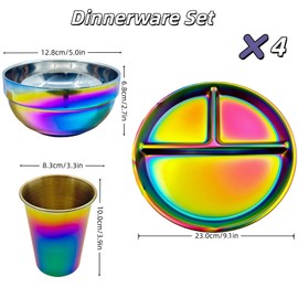 Ceiteo 12-Piece Stainless Steel Rainbow Dinnerware Set for 4