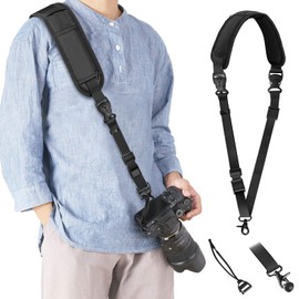 KTUEOV Camera Strap, Quick Release Camera Shoulder Strap Nylon Black with Safety Tether 1/4 Inch Screws and 2 Pockets, Adjustable Camera Carry Strap Quick for DSLR SLR, Load Weight 10 kg