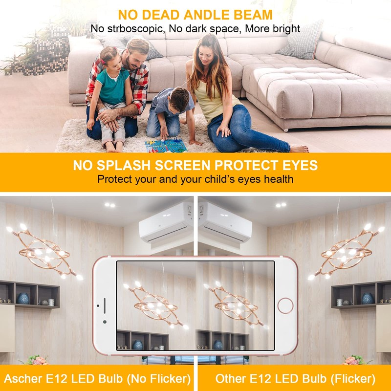 Ascher E12 Candelabra LED Light Bulbs 60 Watt Equivalent, Daylight