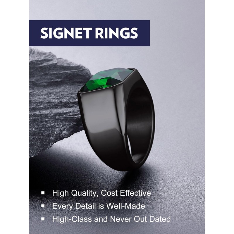 Bandmax Gemstone Signet Rings for Men, Stainless Steel Sovereign Ring
