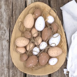 MIJOMA 20 Piece Easter Egg Set - Realistic Looking Plastic Eggs with Jute Ribbon - Egg Shaped Bowl - Perfect Easter Decoration for Hanging & Decorating (Brown)