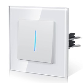 BSEED Light Switch Reset Switch, Flush-Mounted Switch with Claws, E-series, Single 1-Way, 86 mm, White