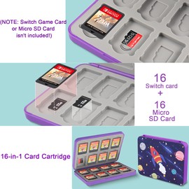 QIANRENON 16 in 1 Switch Card Magnetic Storage Box Organiser MicroSD Holder Box, Holds 16 NDS Card + 16 MicroSD Cards, for NDS Switch OLED Switch Lite Card, Purple/Starry Sky Pattern